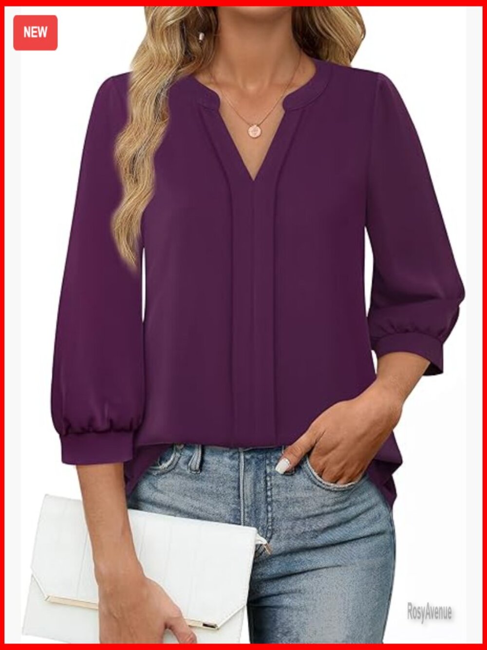Women's 3/4 Sleeve V-Neck Blouse Work Business Casual Chiffon Top Fall 2024